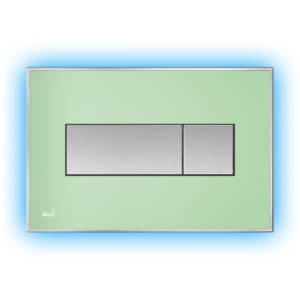 Кнопка смыва AlcaPLAST ALCA LIGHT M1472-AEZ111 (корпус зеленый, кнопка хром, подсветка голубая)
