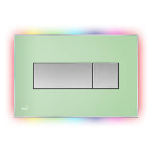 Кнопка смыва AlcaPLAST ALCA LIGHT M1472-R (корпус зеленый, кнопка хром, подсветка радуга)