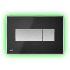 Кнопка смыва AlcaPLAST ALCA LIGHT M1475-AEZ112 (корпус черный-матовый,кнопка хром,подсветка зеленая)
