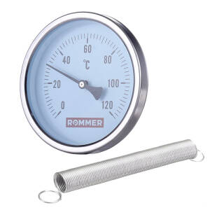 Термометр биметаллический накладной ROMMER RIM-0004 (D63 мм, шкала 0-120°C, с пружиной)