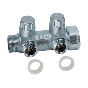Коллектор запорный проходной FAR MULTIFAR 3860 - 1"(НР/ВР) на 2 контура 3/4"(EK + Flat-Faced)