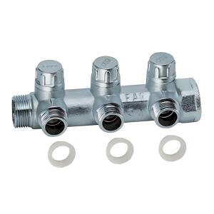 Коллектор запорный проходной FAR MULTIFAR 3870 - 1"(НР/ВР) на 3 контура 3/4"(EK + Flat-Faced)