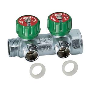Коллектор регулирующий проходной FAR MULTIFAR 3821 - 1"(НР/ВР) на 2 контура 1/2"(EK + Flat-Faced)