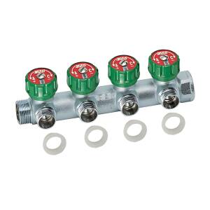 Коллектор регулирующий проходной FAR MULTIFAR 3824 - 1"(НР/ВР) на 4 контура 1/2"(EK + Flat-Faced)