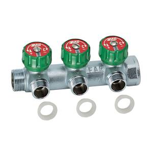 Коллектор регулирующий проходной FAR MULTIFAR 3822 - 3/4"(НР/ВР) на 3 контура 1/2"(EK + Flat-Faced)